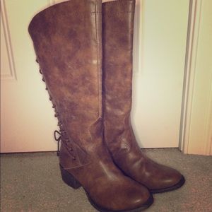 Faux Leather Boots with Lace Detail